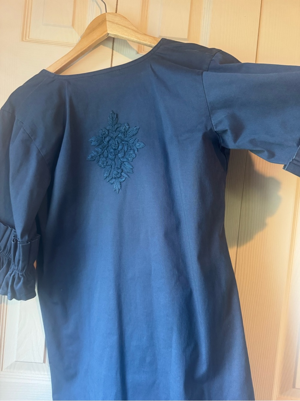 Maya Navy Ruffle-Sleeve Tunic - Picture 2 of 6